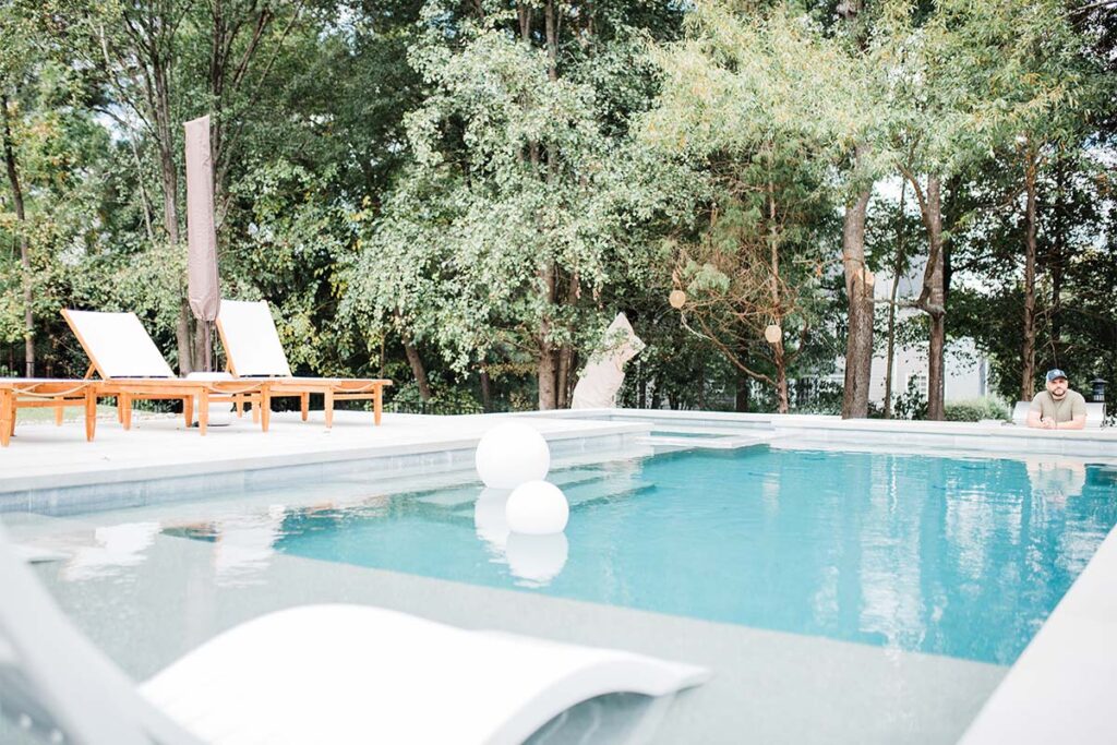 Wide shot of concrete Cray concrete pool