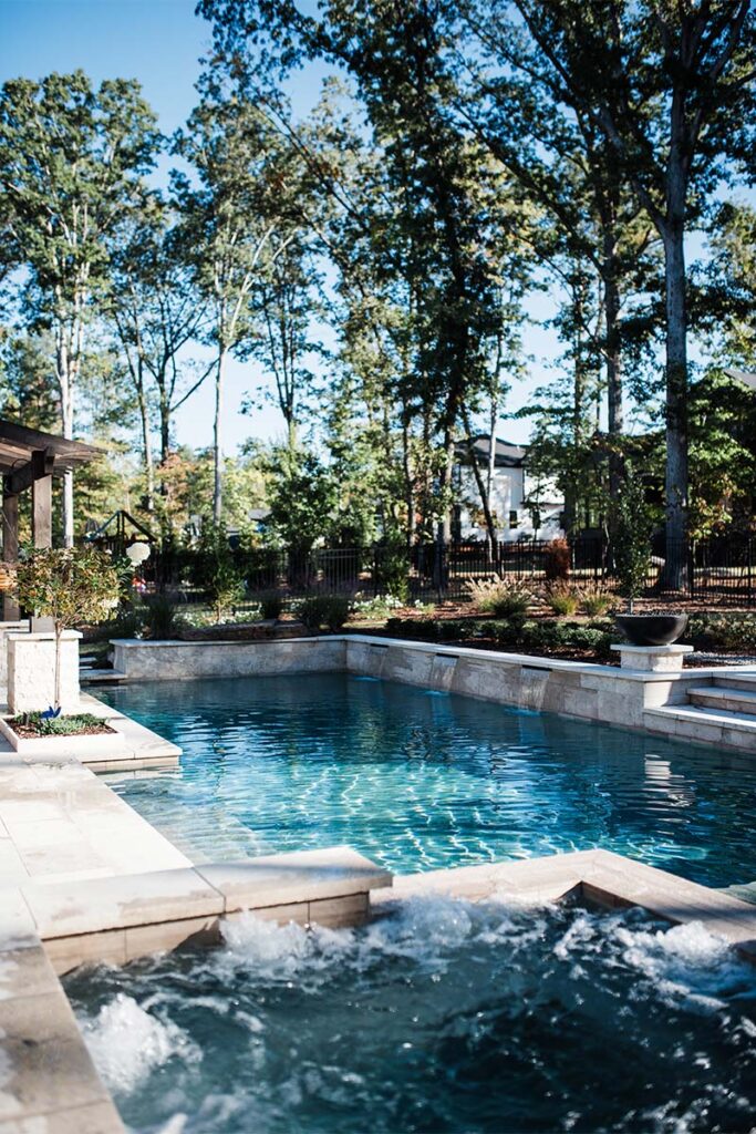 Close up of active spill of spa of Contemporary Raleigh project