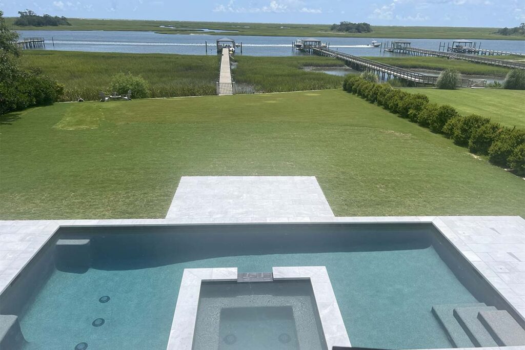 Aerial view of Modern Costal concrete pool